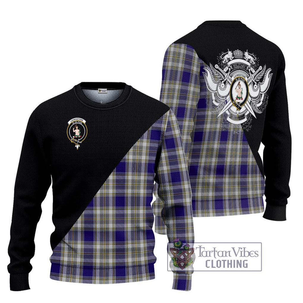 Livingstone Dress Tartan Knitted Sweater with Family Crest and Military Logo Style Unisex - Tartanvibesclothing Shop