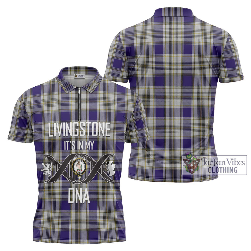 Livingstone Dress Tartan Zipper Polo Shirt with Family Crest DNA In Me Style Unisex - Tartanvibesclothing Shop