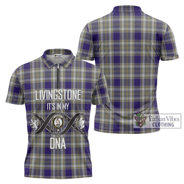 Livingstone Dress Tartan Zipper Polo Shirt with Family Crest DNA In Me Style