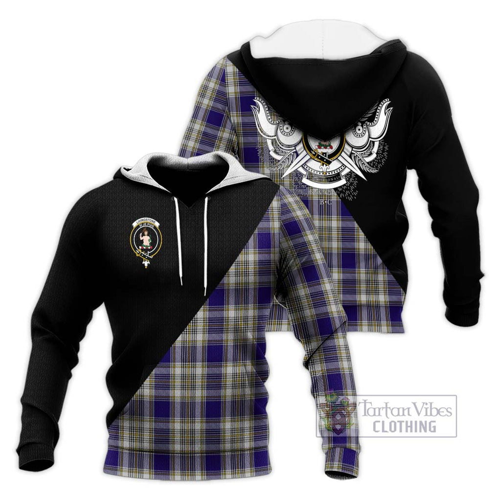 Livingstone Dress Tartan Knitted Hoodie with Family Crest and Military Logo Style Unisex Knitted Pullover Hoodie - Tartanvibesclothing Shop