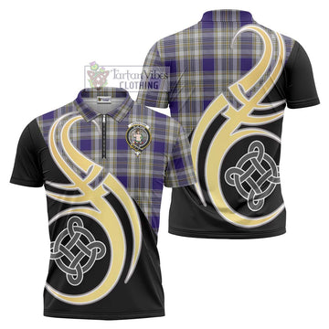 Livingstone Dress Tartan Zipper Polo Shirt with Family Crest and Celtic Symbol Style