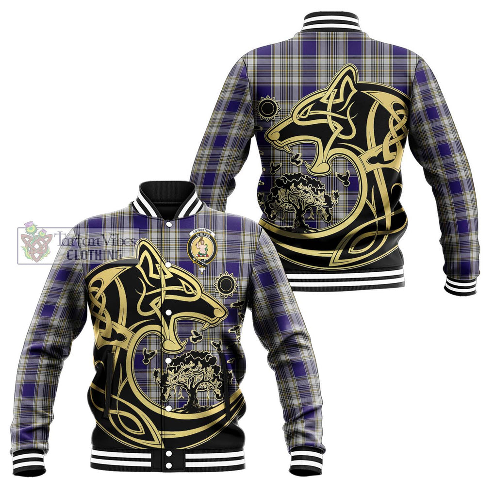 Livingstone Dress Tartan Baseball Jacket with Family Crest Celtic Wolf Style Unisex - Tartan Vibes Clothing