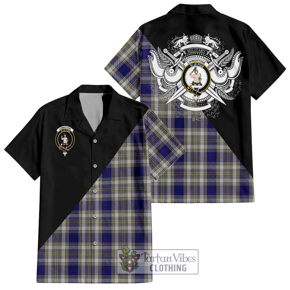 Livingstone Dress Tartan Short Sleeve Button Shirt with Family Crest and Military Logo Style Kid - Tartanvibesclothing Shop