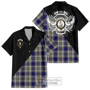 Livingstone Dress Tartan Short Sleeve Button Shirt with Family Crest and Military Logo Style