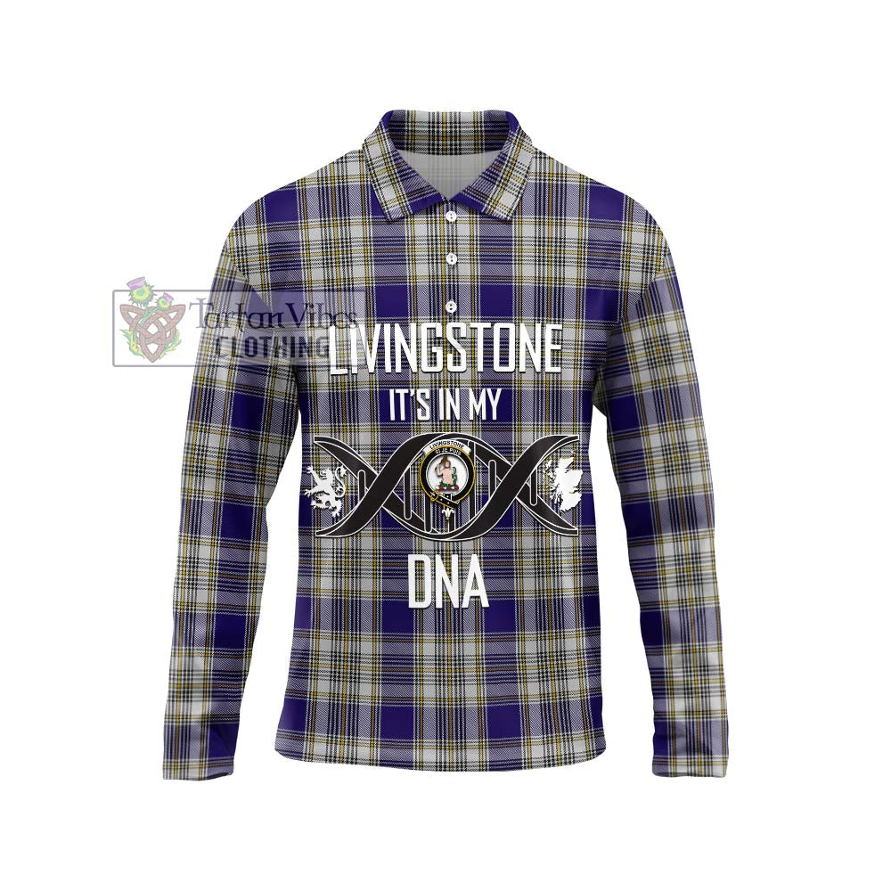 Livingstone Dress Tartan Long Sleeve Polo Shirt with Family Crest DNA In Me Style Unisex - Tartanvibesclothing Shop