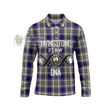 Livingstone Dress Tartan Long Sleeve Polo Shirt with Family Crest DNA In Me Style