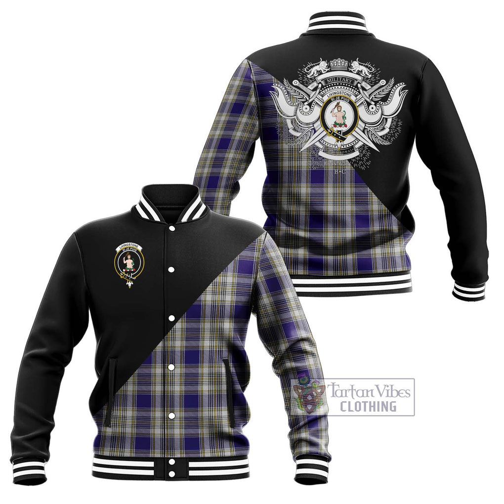 Livingstone Dress Tartan Baseball Jacket with Family Crest and Military Logo Style Unisex - Tartanvibesclothing Shop