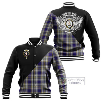 Livingstone Dress Tartan Baseball Jacket with Family Crest and Military Logo Style