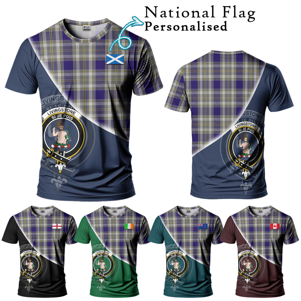 Livingstone Dress Tartan T-Shirt with Personalised National Flag and Family Crest Half Style Kid's Shirt - Tartanvibesclothing Shop