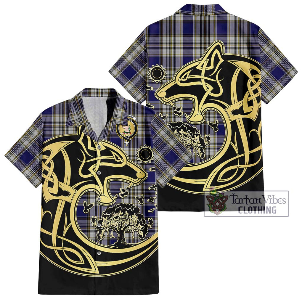 Livingstone Dress Tartan Short Sleeve Button Shirt with Family Crest Celtic Wolf Style Kid - Tartan Vibes Clothing