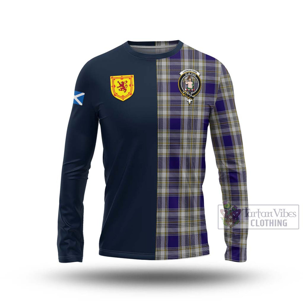 Tartan Vibes Clothing Livingstone Dress Tartan Long Sleeve T-Shirt with Scottish Lion Royal Arm Half Style