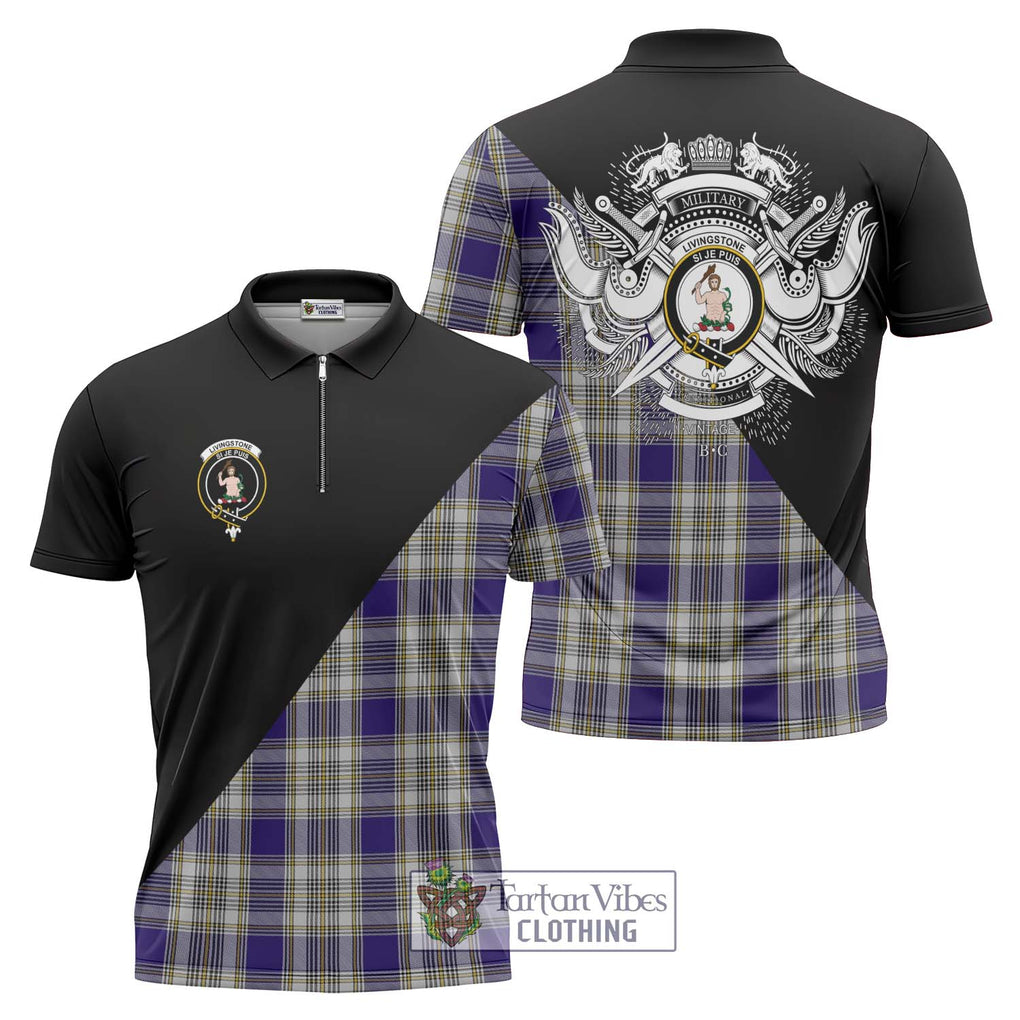 Livingstone Dress Tartan Zipper Polo Shirt with Family Crest and Military Logo Style Unisex - Tartanvibesclothing Shop