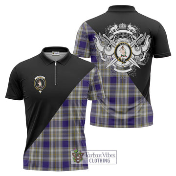 Livingstone Dress Tartan Zipper Polo Shirt with Family Crest and Military Logo Style