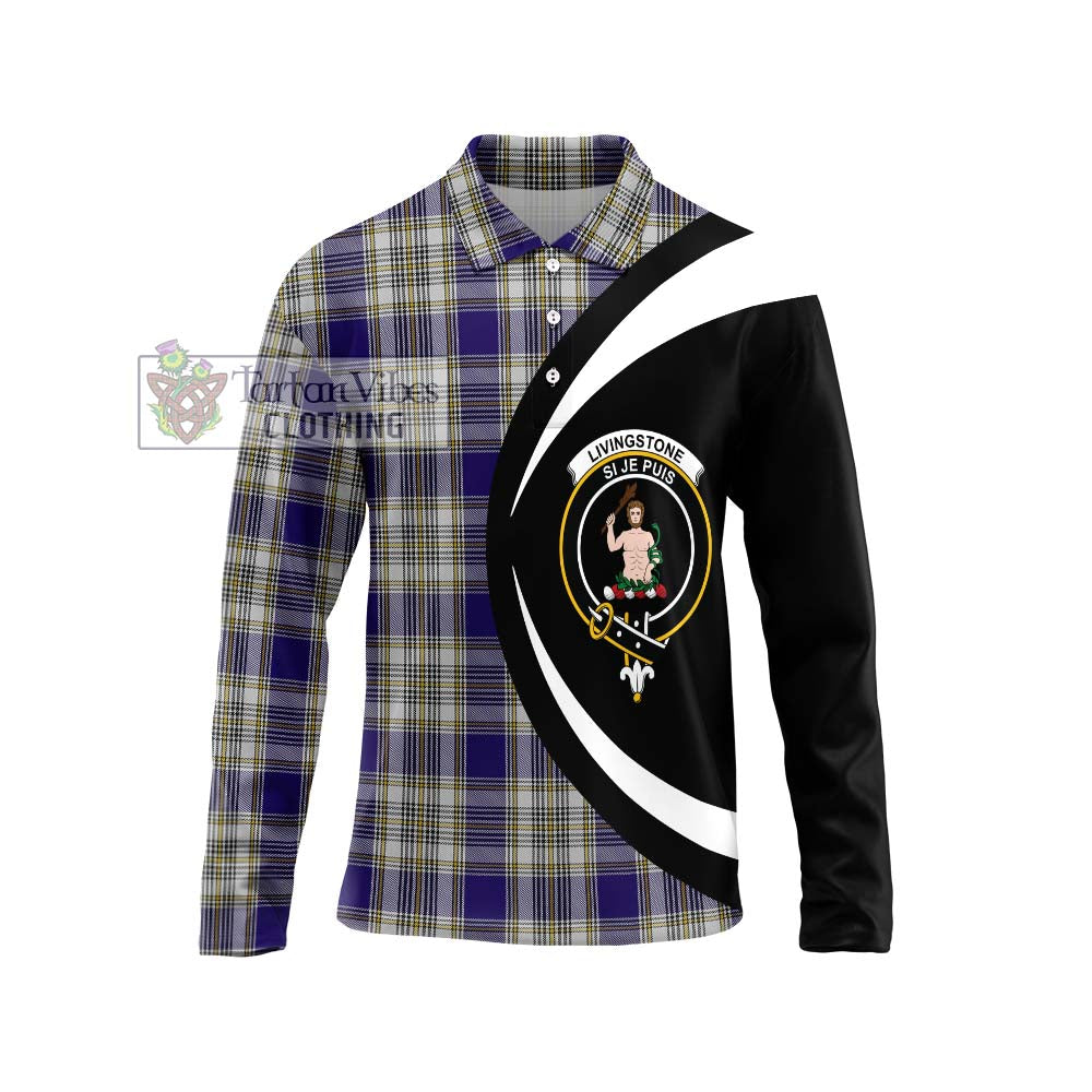 Livingstone Dress Tartan Long Sleeve Polo Shirt with Family Crest Circle Style Unisex - Tartan Vibes Clothing