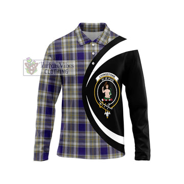 Livingstone Dress Tartan Long Sleeve Polo Shirt with Family Crest Circle Style