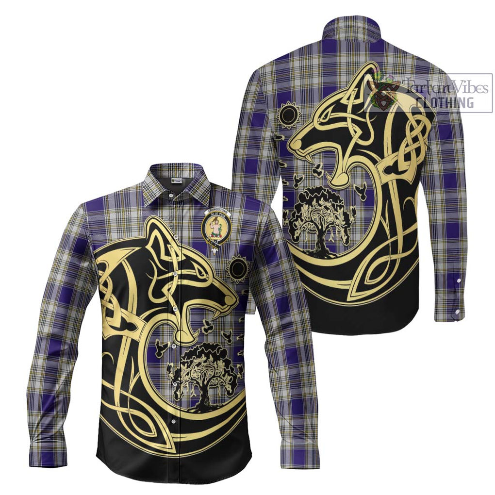 Livingstone Dress Tartan Long Sleeve Button Shirt with Family Crest Celtic Wolf Style Men's Shirt S - Tartan Vibes Clothing