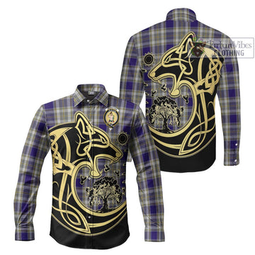 Livingstone Dress Tartan Long Sleeve Button Shirt with Family Crest Celtic Wolf Style