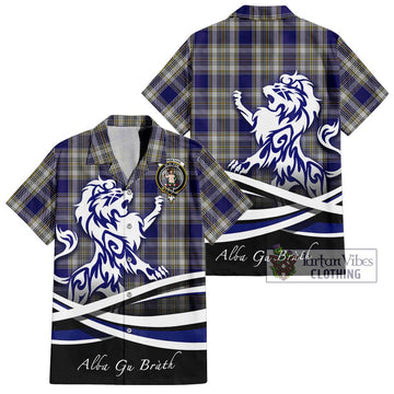 Livingstone Dress Tartan Short Sleeve Button Shirt with Alba Gu Brath Regal Lion Emblem