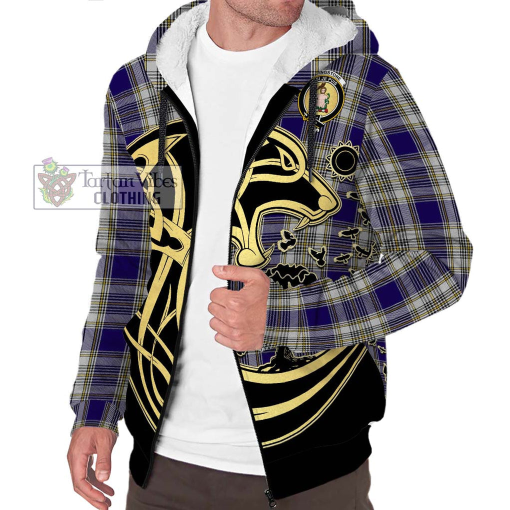 Livingstone Dress Tartan Sherpa Hoodie with Family Crest Celtic Wolf Style Unisex S - Tartan Vibes Clothing