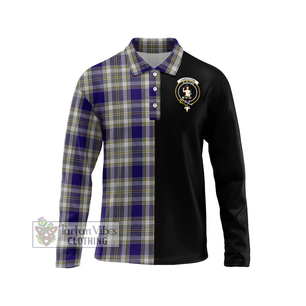 Livingstone Dress Tartan Long Sleeve Polo Shirt with Family Crest and Half Of Me Style Unisex - Tartanvibesclothing Shop