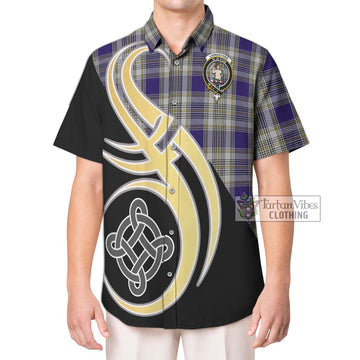 Livingstone Dress Tartan Short Sleeve Button Shirt with Family Crest and Celtic Symbol Style