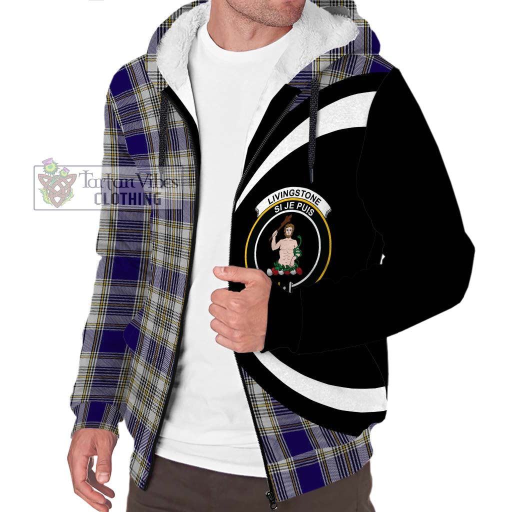 Livingstone Dress Tartan Sherpa Hoodie with Family Crest Circle Style Unisex S - Tartan Vibes Clothing