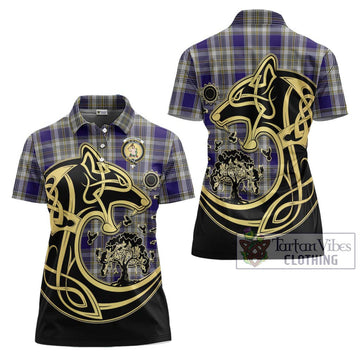 Livingstone Dress Tartan Women's Polo Shirt with Family Crest Celtic Wolf Style