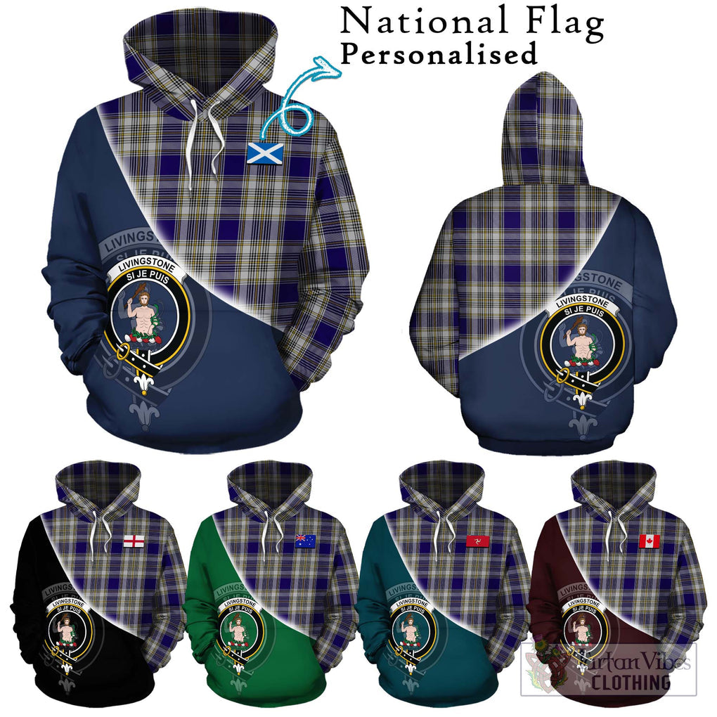 Livingstone Dress Tartan Hoodie with Personalised National Flag and Family Crest Half Style Zip Hoodie - Tartanvibesclothing Shop