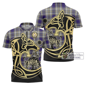 Livingstone Dress Tartan Zipper Polo Shirt with Family Crest Celtic Wolf Style