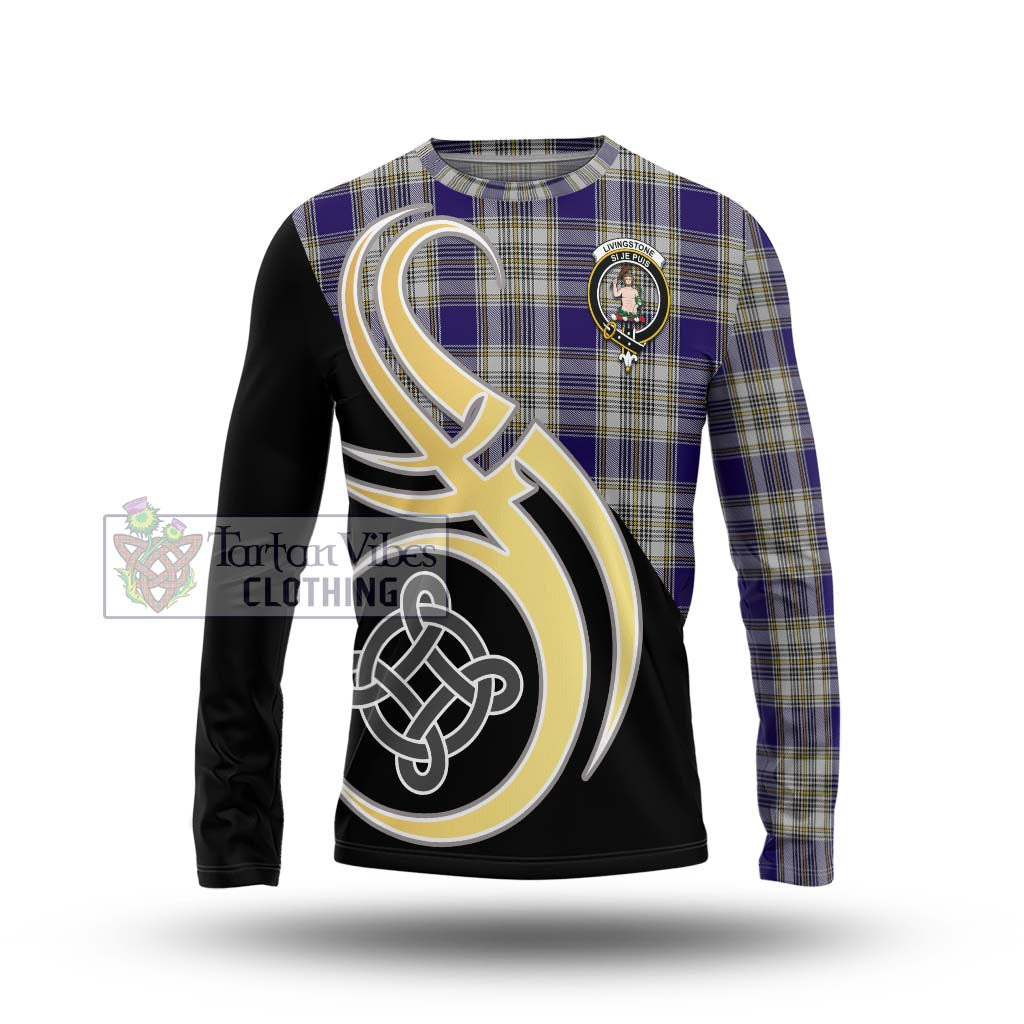 Livingstone Dress Tartan Long Sleeve T-Shirt with Family Crest and Celtic Symbol Style Unisex - Tartan Vibes Clothing