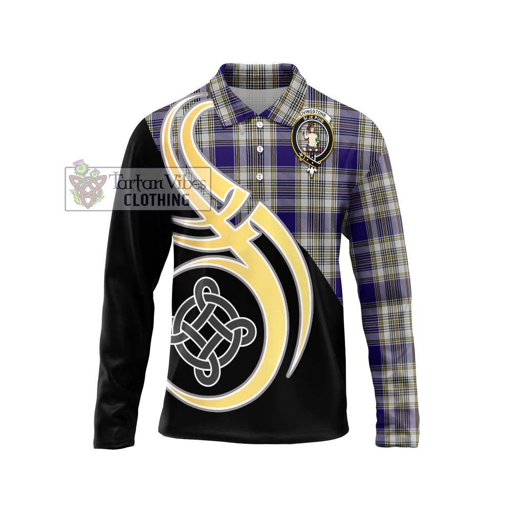 Livingstone Dress Tartan Long Sleeve Polo Shirt with Family Crest and Celtic Symbol Style Unisex - Tartan Vibes Clothing