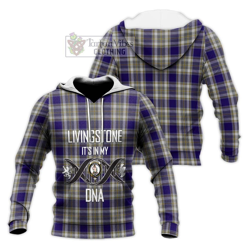 Livingstone Dress Tartan Knitted Hoodie with Family Crest DNA In Me Style Unisex Knitted Pullover Hoodie - Tartanvibesclothing Shop