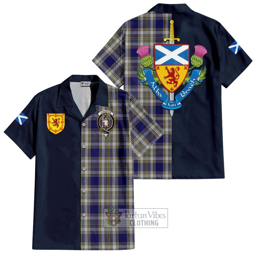 Tartan Vibes Clothing Livingstone Dress Tartan Short Sleeve Button Shirt with Scottish Lion Royal Arm Half Style