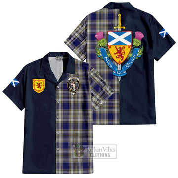 Livingstone Dress Tartan Short Sleeve Button Shirt Alba with Scottish Lion Royal Arm Half Style