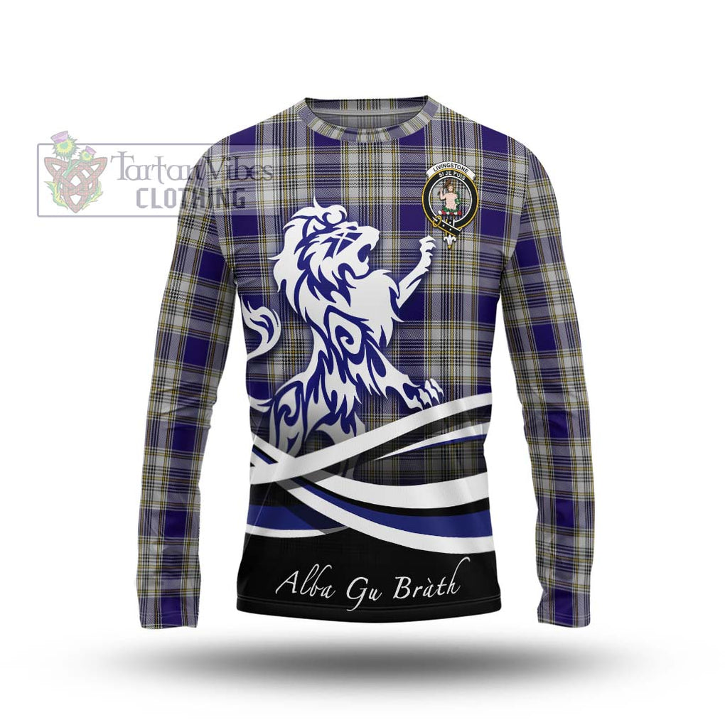 Livingstone Dress Tartan Long Sleeve T-Shirt with Alba Gu Brath Regal Lion Emblem Unisex - Tartanvibesclothing Shop