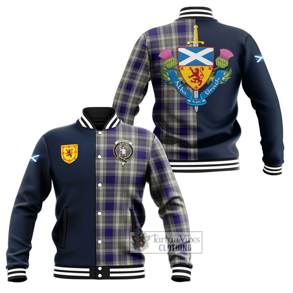 Tartan Vibes Clothing Livingstone Dress Tartan Baseball Jacket with Scottish Lion Royal Arm Half Style