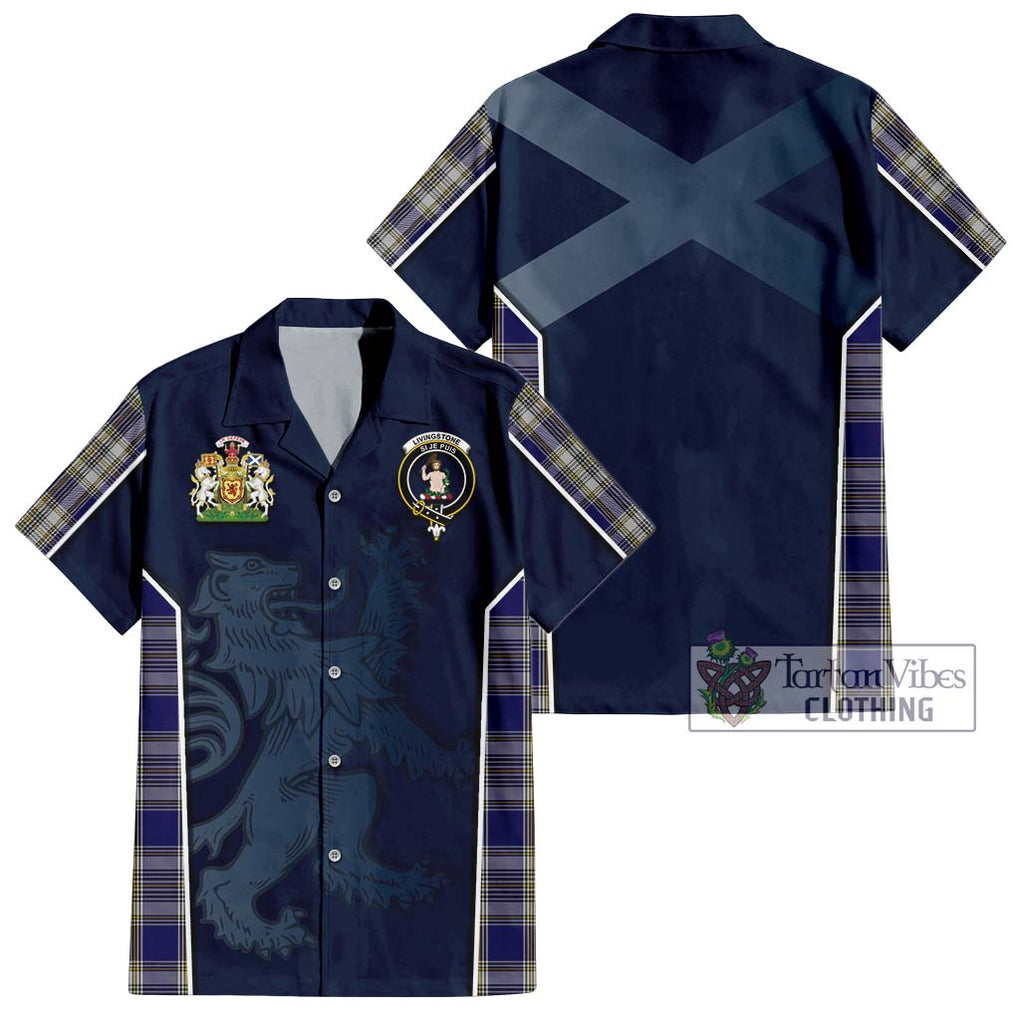 Livingstone Dress Tartan Short Sleeve Button Shirt with Family Crest and Lion Rampant Vibes Sport Style Kid - Tartan Vibes Clothing