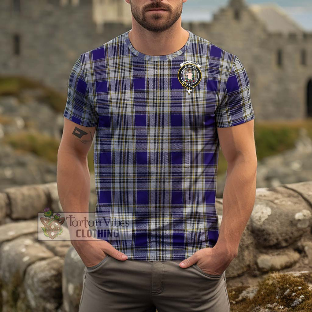 Livingstone Dress Tartan Cotton T-Shirt with Family Crest Men's Shirt - Tartanvibesclothing Shop