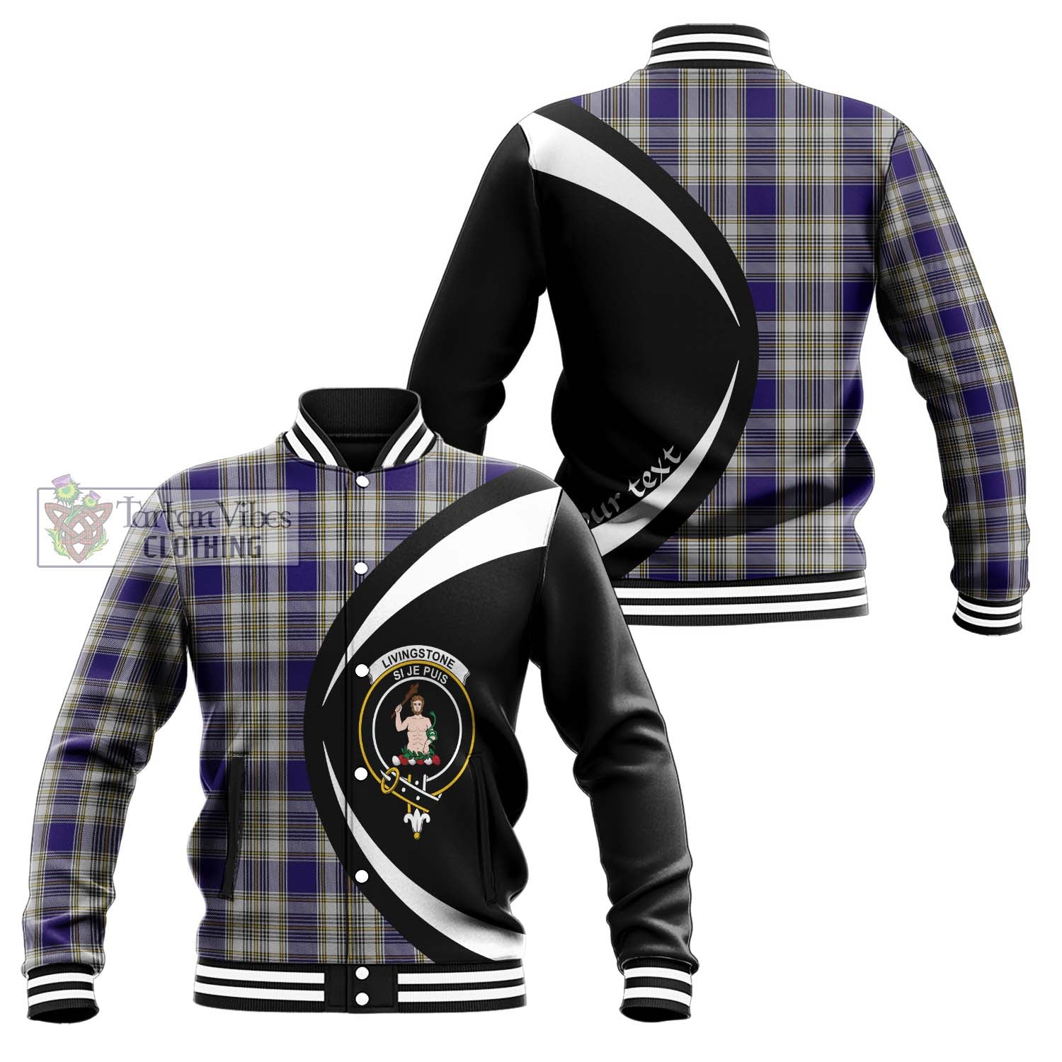 Livingstone Dress Tartan Baseball Jacket with Family Crest Circle Style Unisex - Tartan Vibes Clothing