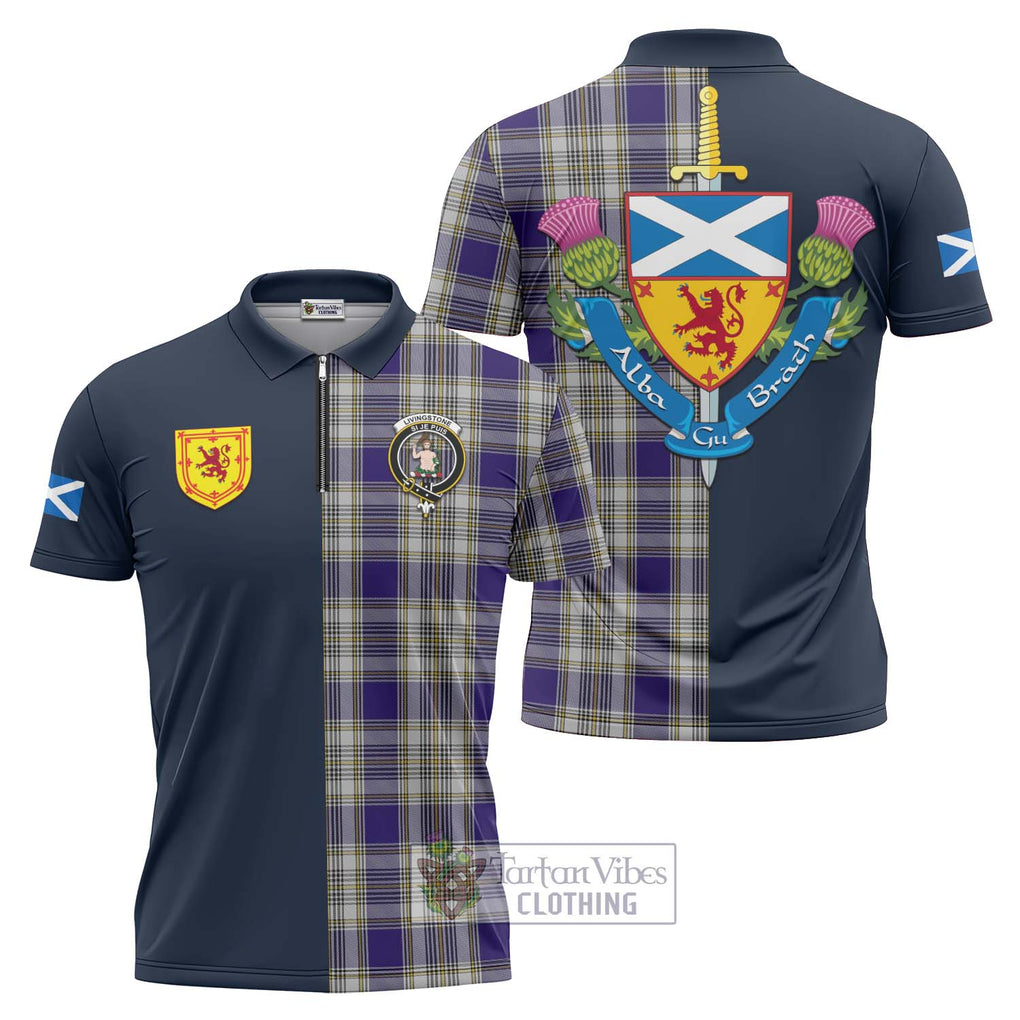 Tartan Vibes Clothing Livingstone Dress Tartan Zipper Polo Shirt with Scottish Lion Royal Arm Half Style