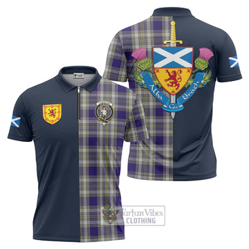 Livingstone Dress Tartan Zipper Polo Shirt Alba with Scottish Lion Royal Arm Half Style