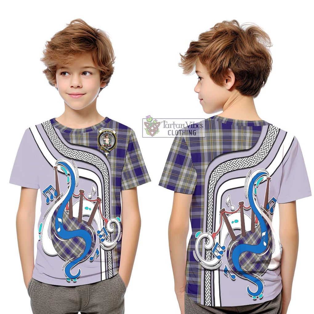 Tartan Vibes Clothing Livingstone Dress Tartan Kid T-Shirt with Epic Bagpipe Style