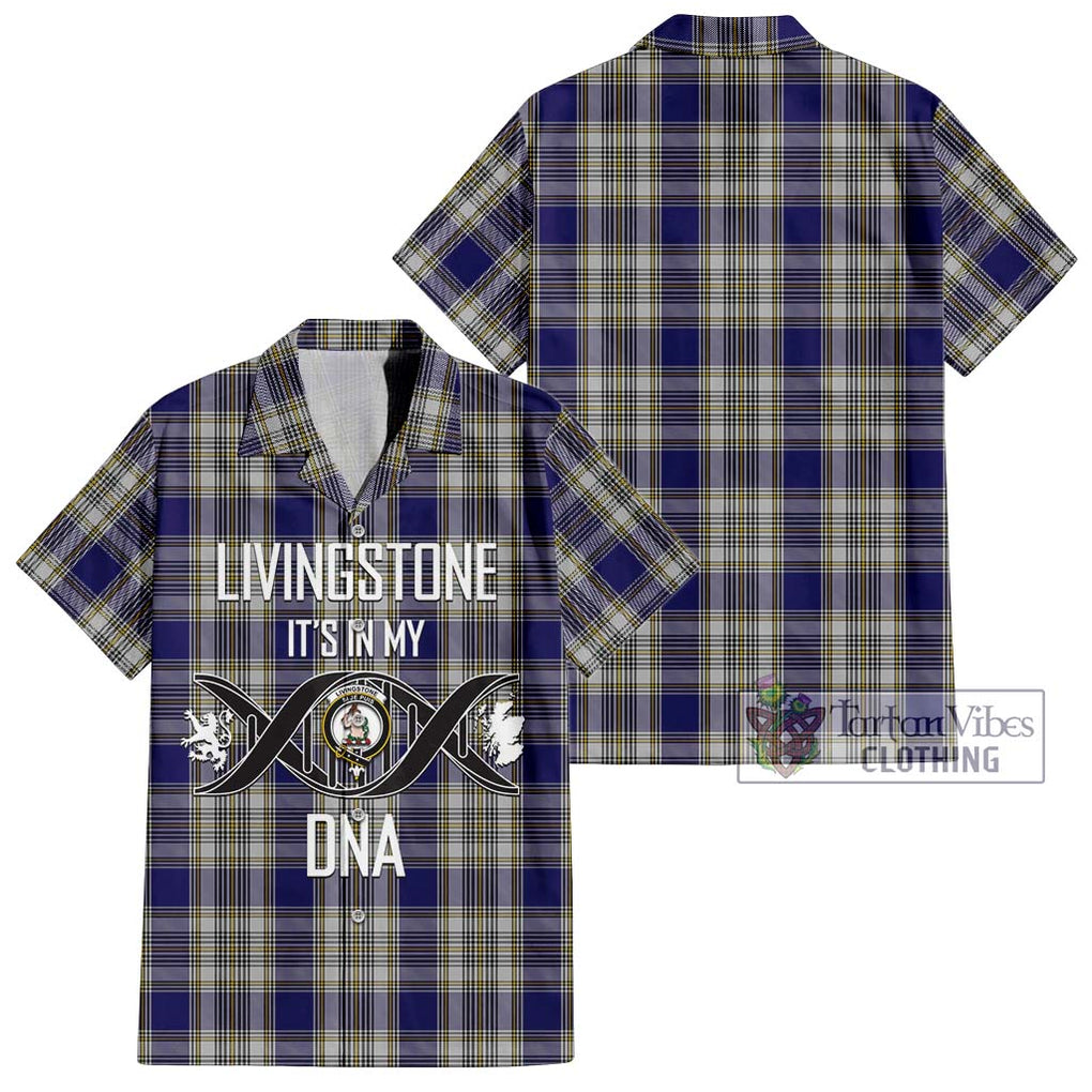 Livingstone Dress Tartan Short Sleeve Button Shirt with Family Crest DNA In Me Style Kid - Tartanvibesclothing Shop