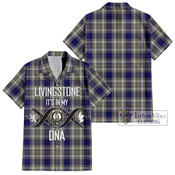 Livingstone Dress Tartan Short Sleeve Button Shirt with Family Crest DNA In Me Style