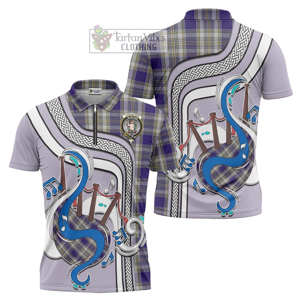 Livingstone Dress Tartan Zipper Polo Shirt with Epic Bagpipe Style Unisex - Tartanvibesclothing Shop