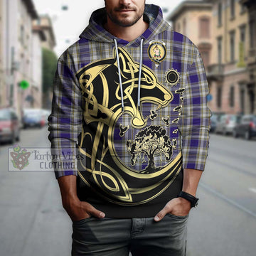 Livingstone Dress Tartan Hoodie with Family Crest Celtic Wolf Style