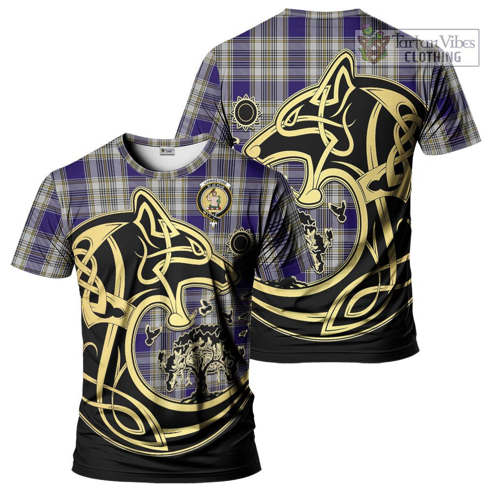 Livingstone Dress Tartan T-Shirt with Family Crest Celtic Wolf Style Kid's Shirt - Tartan Vibes Clothing