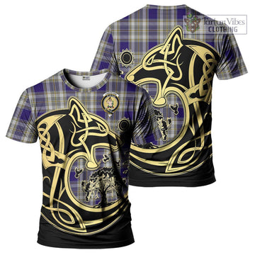 Livingstone Dress Tartan T-Shirt with Family Crest Celtic Wolf Style