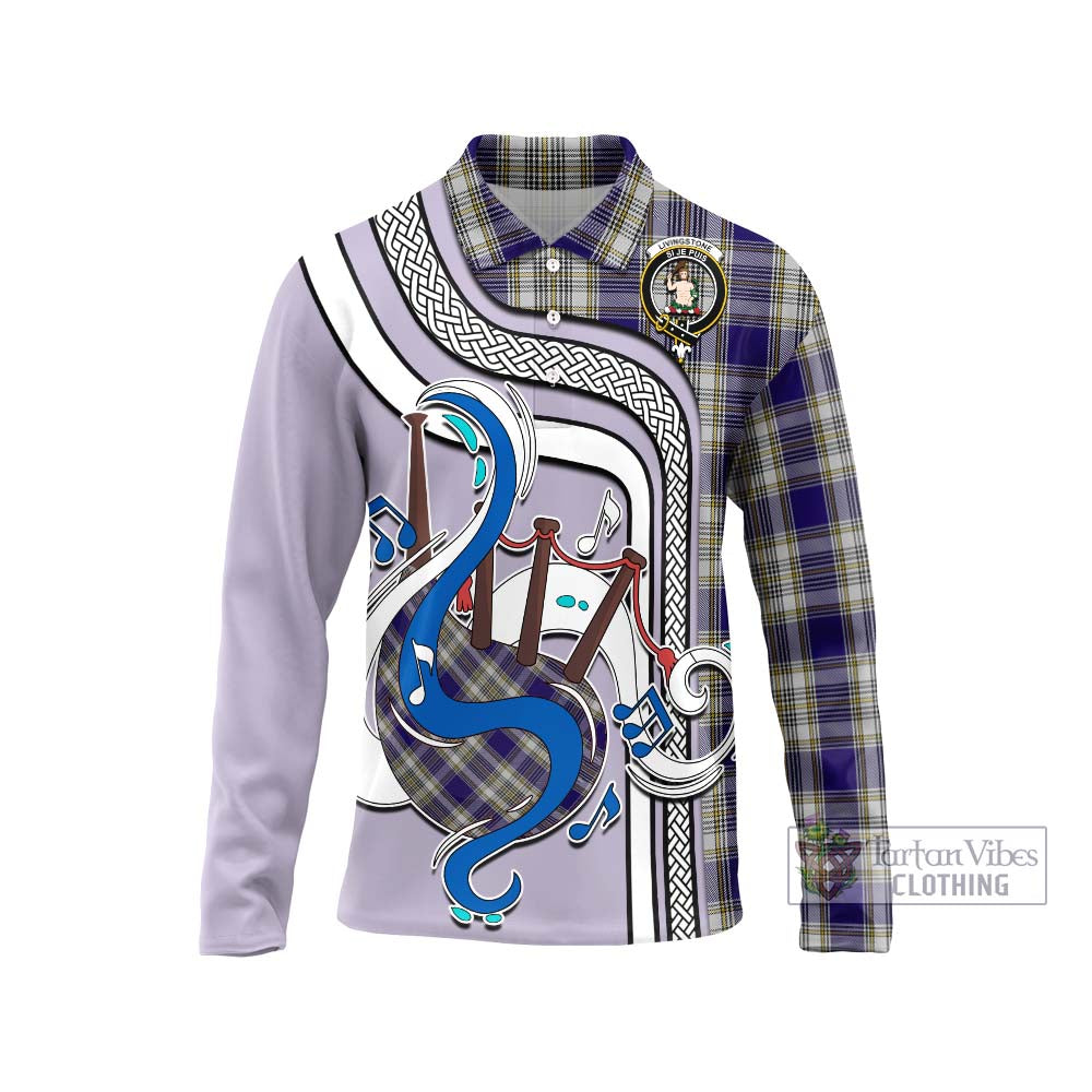 Tartan Vibes Clothing Livingstone Dress Tartan Long Sleeve Polo Shirt with Epic Bagpipe Style