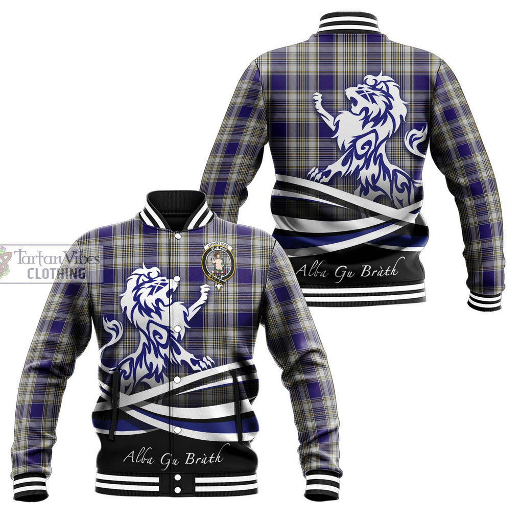 Livingstone Dress Tartan Baseball Jacket with Alba Gu Brath Regal Lion Emblem Unisex - Tartanvibesclothing Shop